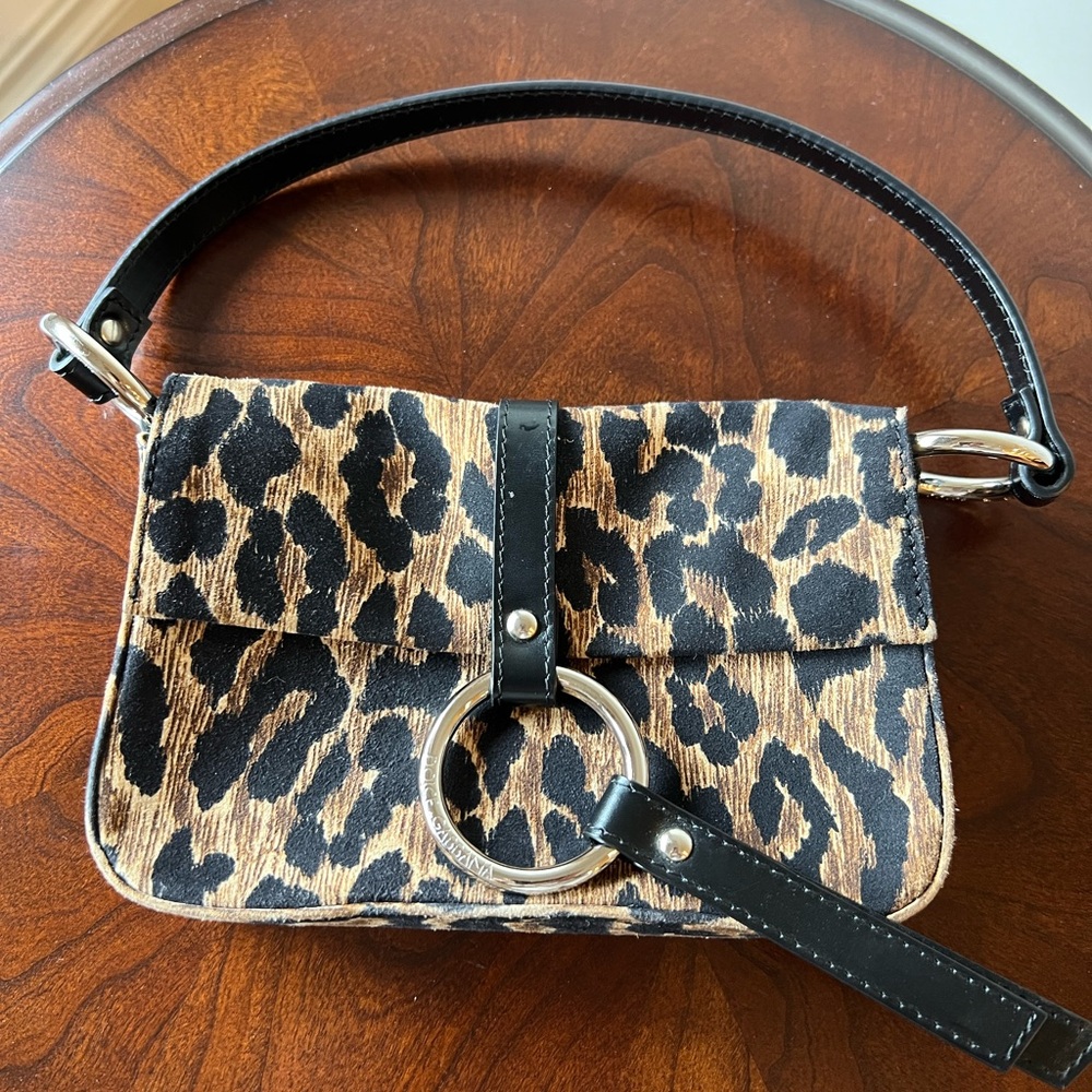 Vintage Dolce & Gabbana Leopard Print Tiny Hand Bag in Black and Tan